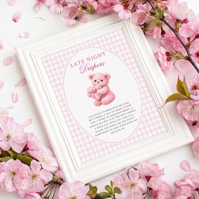 Póster Pink Gingham Teddy Bear Neutral Baby Shower (Subido por el creador)