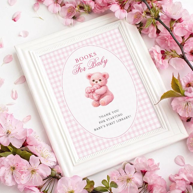 Póster Pink Gingham Teddy Bear Neutral Baby Shower (Subido por el creador)