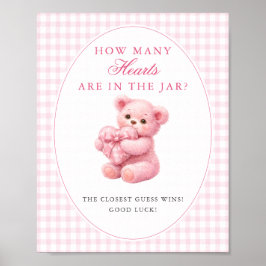 Póster Pink Gingham Teddy Bear Neutral Baby Shower