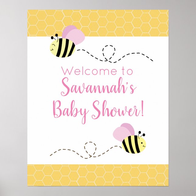 Póster Pink Girl Bumble Bee Baby Shower Sign (Frente)