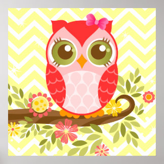 Póster Pink Girly Owl Wall Poster