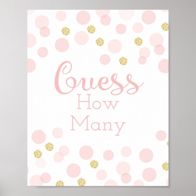 Póster Pink Gold Baby Shower Adivina cuántos (Frente)