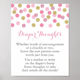 Póster Pink & Gold Baby Shower Diaper Thoughts Rótulo de 