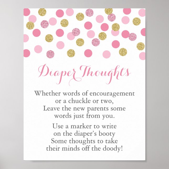 Póster Pink & Gold Baby Shower Diaper Thoughts Rótulo de  (Frente)