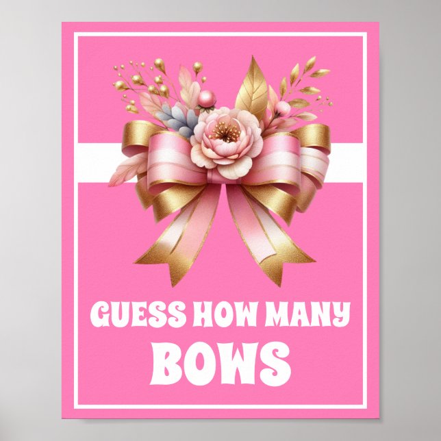 Póster Pink Gold Bow Adivinan Cuántos Rótulos de juego de (Frente)