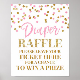 Póster Pink Gold Confetti Diaper Raffle Rótulo Baby Showe