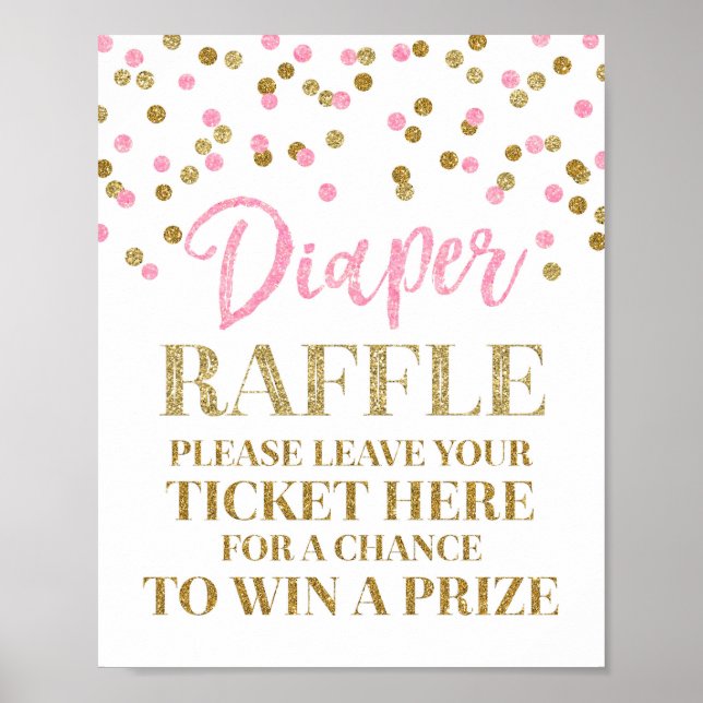 Póster Pink Gold Confetti Diaper Raffle Rótulo Baby Showe (Frente)
