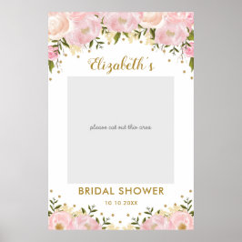 Póster Pink Gold Floral Bridal Shower Photo Booth Prop