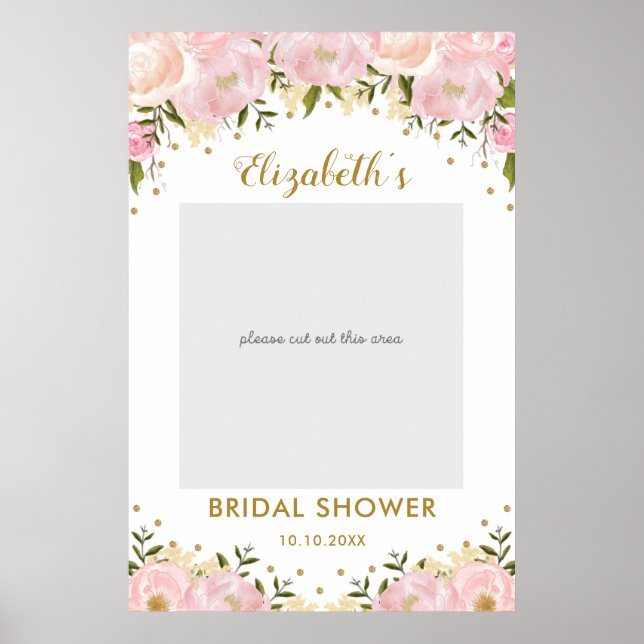 Póster Pink Gold Floral Bridal Shower Photo Booth Prop (Frente)