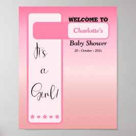 Póster Pink Gradient Cute Eyeball Baby Shower Welcome