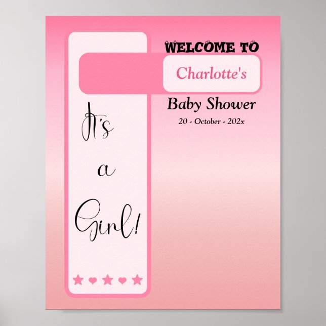 Póster Pink Gradient Cute Eyeball Baby Shower Welcome (Frente)