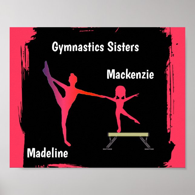 Póster Pink Gradient Gymnastics Duo Name Art Poster (Frente)