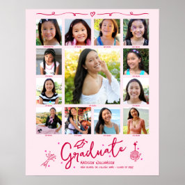 Póster Pink Graduation K–12 Photo Collage Red Doodles Fun