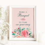 Póster Pink Green Watercolor Floral Bouquet Favor Sign<br><div class="desc">Pink Green Watercolor Floral Bouquet Favor Sign</div>