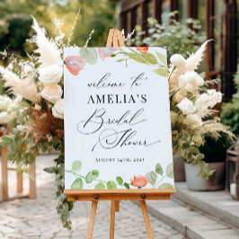Póster Pink Green Watercolor Floral Bridal Shower Welcome