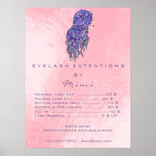 Póster Pink Hairdresser Makeup Eyes Lashes Price LIST