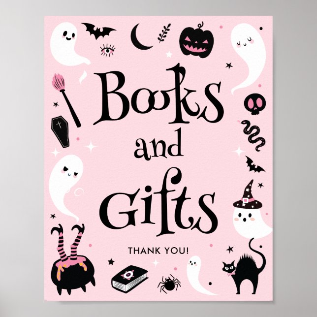 Póster Pink Halloween Baby Shower Books and Gifts (Frente)