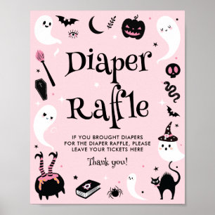 Póster Pink Halloween Baby Shower Diaper Raffle