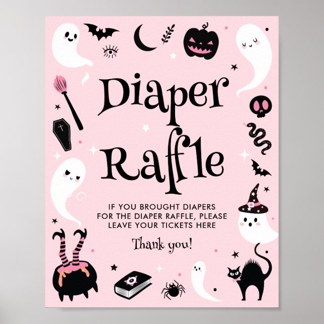 Póster Pink Halloween Baby Shower Diaper Raffle (Frente)