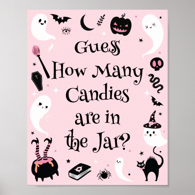 Póster Pink Halloween Baby Shower Guess How Many Candies (Frente)