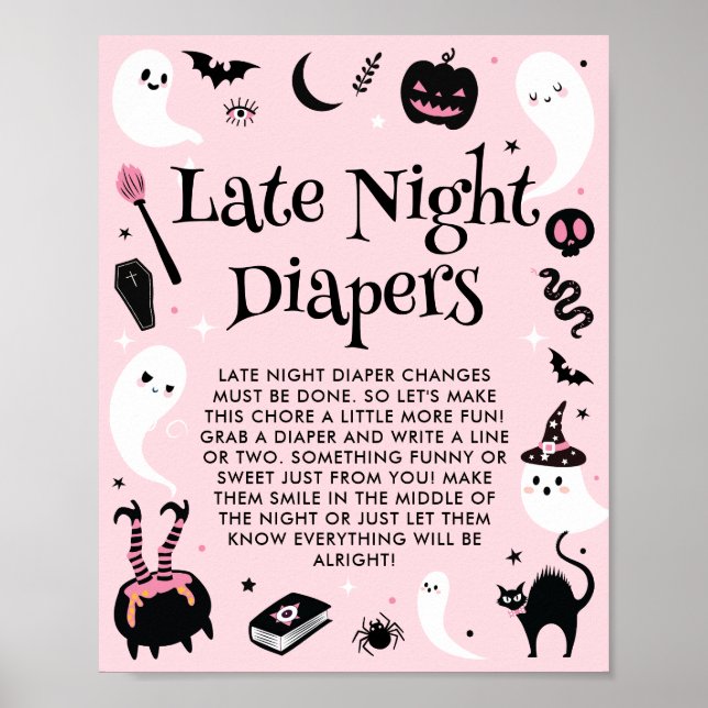 Póster Pink Halloween Baby Shower Late Night Diapers (Frente)