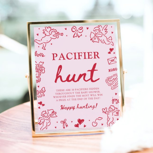 Póster Pink Hand Drawn Valentine Baby Pacifier Hunt Game (Pink Hand Drawn Valentine Baby Pacifier Hunt Game )