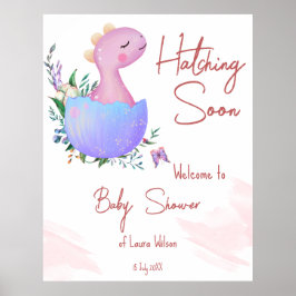 Póster Pink hatching soon baby shower welcome sign