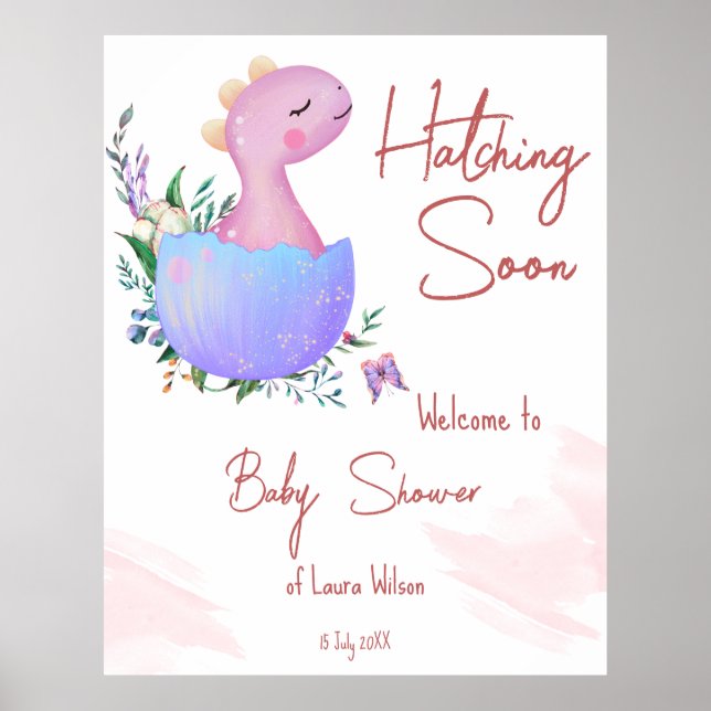 Póster Pink hatching soon baby shower welcome sign (Frente)