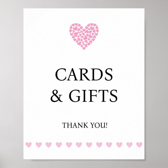 Póster Pink Heart Cards and Gifts Baby Shower  (Frente)
