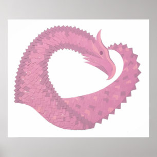 Póster Pink heart dragon on white