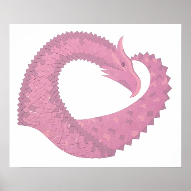 Póster Pink heart dragon on white (Frente)