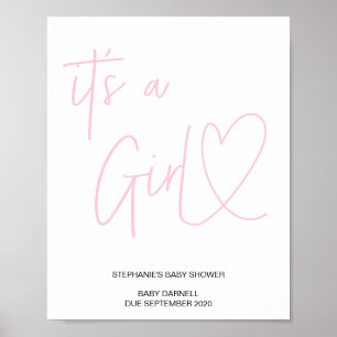 Póster Pink Heart Es un signo de bienvenida de Baby Showe