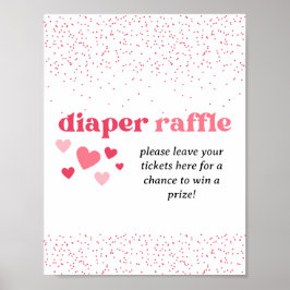Póster Pink Hearts Diaper Raffle Baby Shower Rótulo