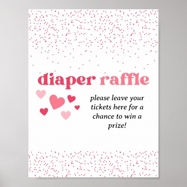 Póster Pink Hearts Diaper Raffle Baby Shower Rótulo (Frente)
