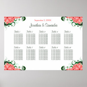 Póster Pink Hibiscus Boda 10 Mesas Cuadros