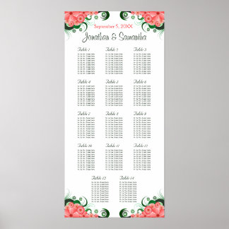Póster Pink Hibiscus Boda 14 Mesas Cuadros