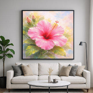 Póster Pink Hibiscus - Painting Style Art