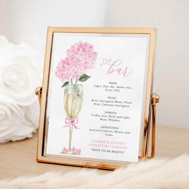 Póster Pink Hydrangea in Gold Glass Bar Menu (Subido por el creador)