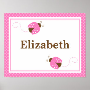 Póster Pink Ladybug Dots Personalized Name Wall Art