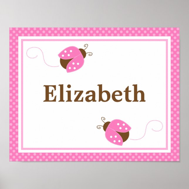 Póster Pink Ladybug Dots Personalized Name Wall Art (Frente)
