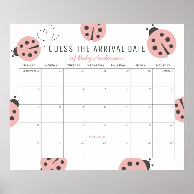 Póster Pink Ladybugs Guess The Due Date Calendar (Frente)