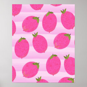 Póster Pink Lemons Summer Fruit Bright Whimsical Rustic