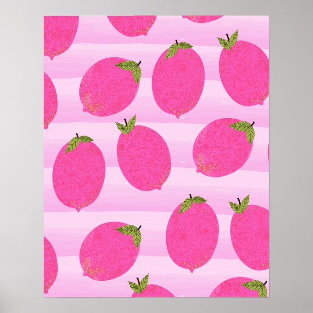 Póster Pink Lemons Summer Fruit Bright Whimsical Rustic (Frente)