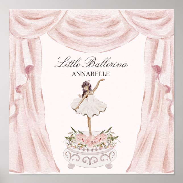 Póster Pink Little Ballerina Baby Shower o Cumpleaños (Frente)