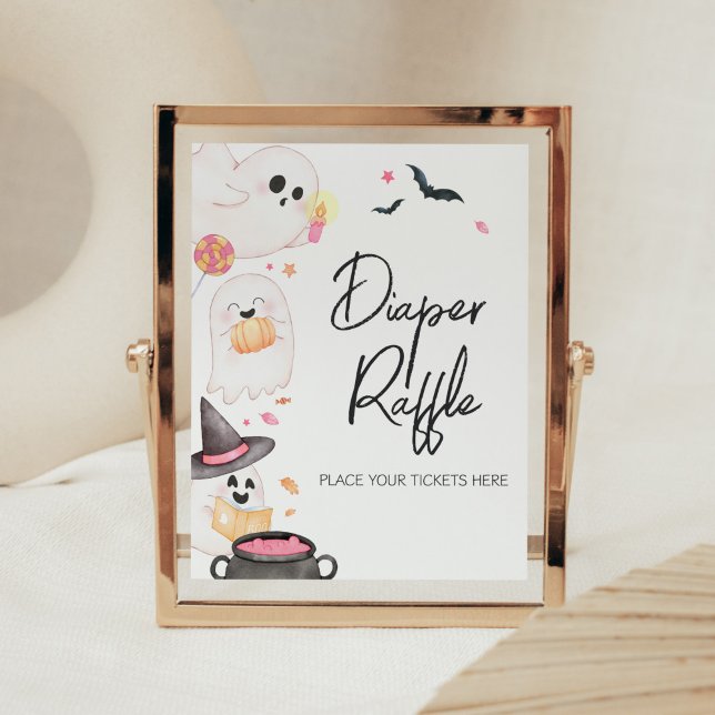 Póster Pink Little Boo Halloween Diaper Raffle (Pink Little Boo Baby Shower Diaper Raffle Sign)
