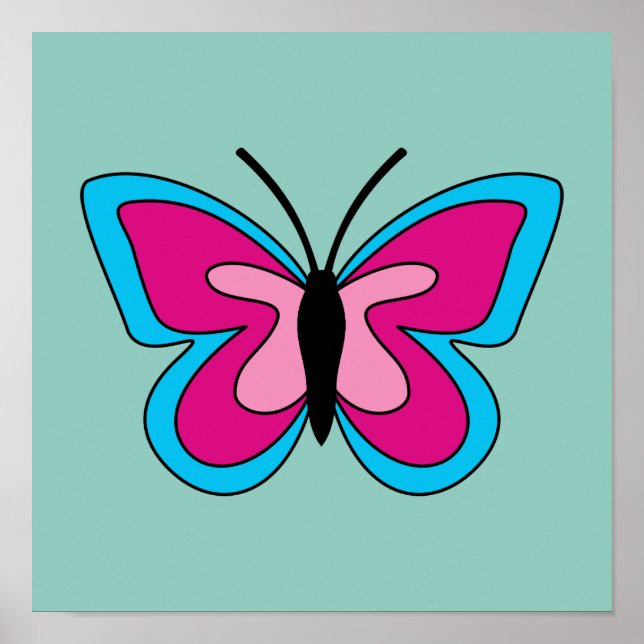 Póster Pink Magenta Blue Butterfly (Frente)