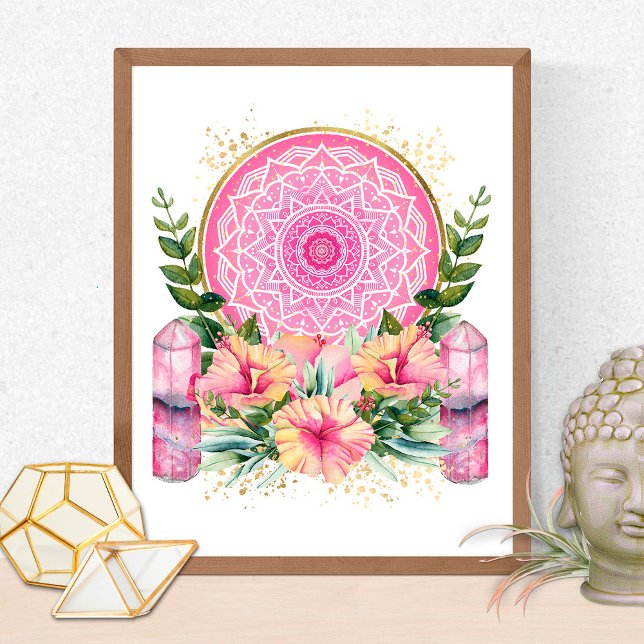 Póster Pink Mandala Crystal  Flowers Yoga Reiki Spa Boho (Subido por el creador)