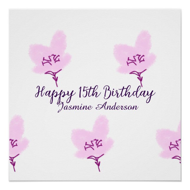 Póster Pink mauve floral 15th birthday quinceanera name d (Anverso)