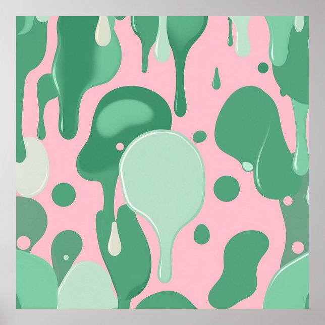 Póster Pink Mint Green Melting Drip Pattern Abstract  (Frente)