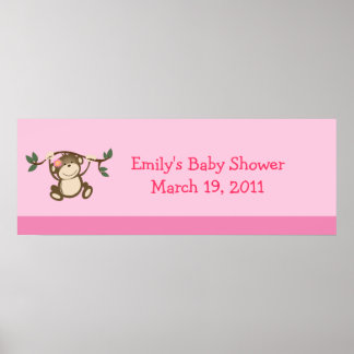 Póster PINK MONKEY PLAY Baby Shower / Cartel de cumpleaño